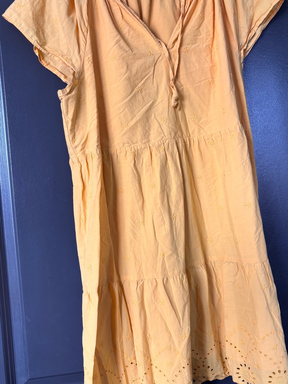 Loft Yellow Embroidered Tiered Mini Dress